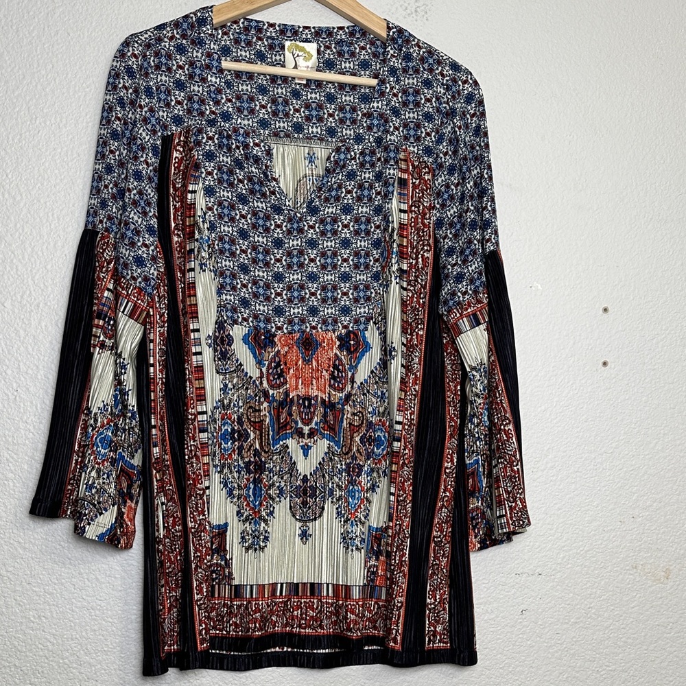 Fig & Flower Anthropologie Crinkly Pleated Paisley Flowy Top Woman’s Large Boho